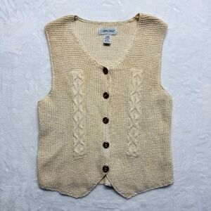CABIN CREEK Womens Large Beige Cable Knit Button Front Sleeveless Vest